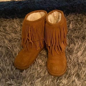 Justice fringe cow suede moccasin style boots